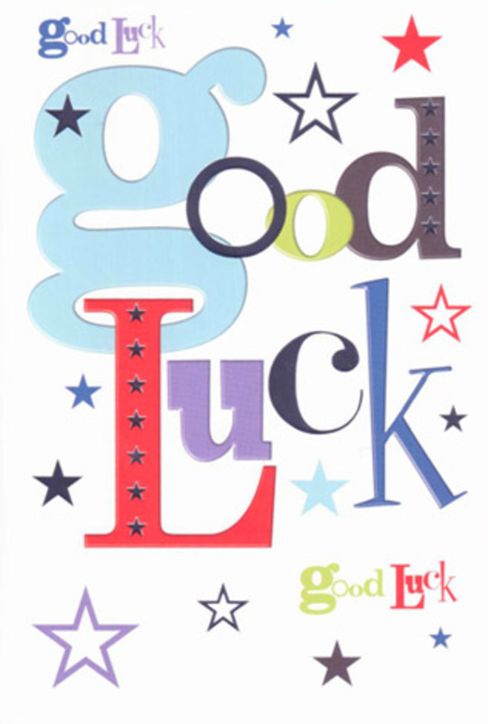 This luck-themed card is a visual toast to new beginnings and the proud encouragement found in Farnborough's tight-knit community. Every letter tells its own story: expansive, pastel-blue strokes bring softness, while crisp blacks, jubilant reds, and steadfast violets inject passion and strength. Stars in various sizes and shades-some bold as the banners over Queensmead, others nearly ethereal-dot the surface in a seemingly spontaneous constellation. The white expanses between provide breathing room, much like those peaceful moments in King George V Park. Touching the card, there's a notable pleasure in its smooth, substantial cardstock, hinting at the care found in each bouquet assembled by Flowers Farnborough. This card is never just a message-it's an emblem of hope, faith, and friendly encouragement ready to be pressed into someone's hand for that big interview or sent across town before a milestone event. Designed to be kept and cherished, it gently amplifies the love and belief that move through every street of Farnborough.